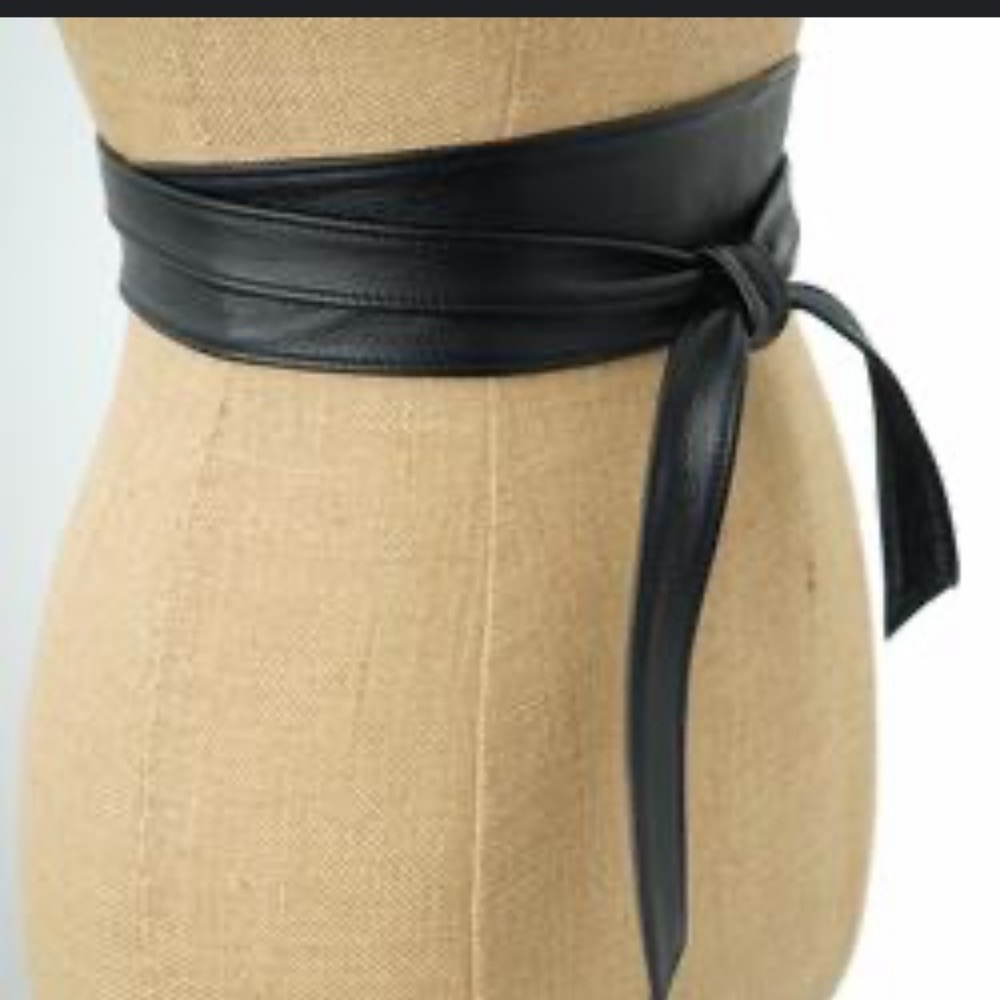 NWT black obi belt faux leather